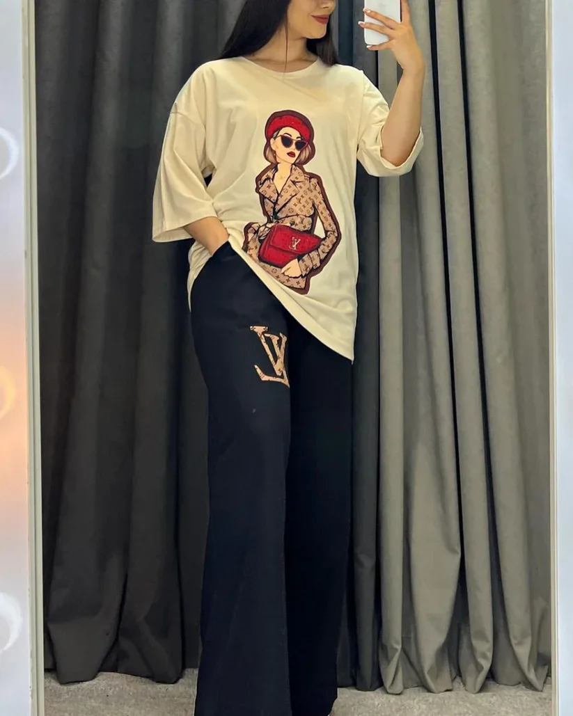 Drop Shoulder Printed Tee Shirt
