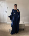 Navy Blue Emerald Pure Silk Kaftan Gown