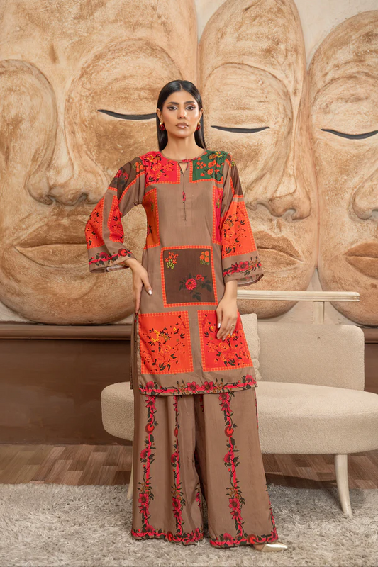 Gul O Gulzar Toasted Brown Digital Print 2 Piece Set