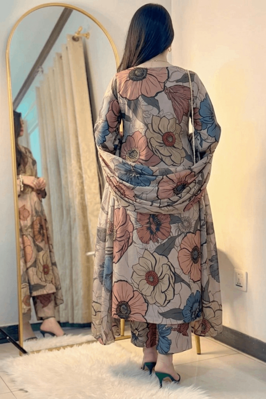 Laleen Peach Lawn Printed Suit