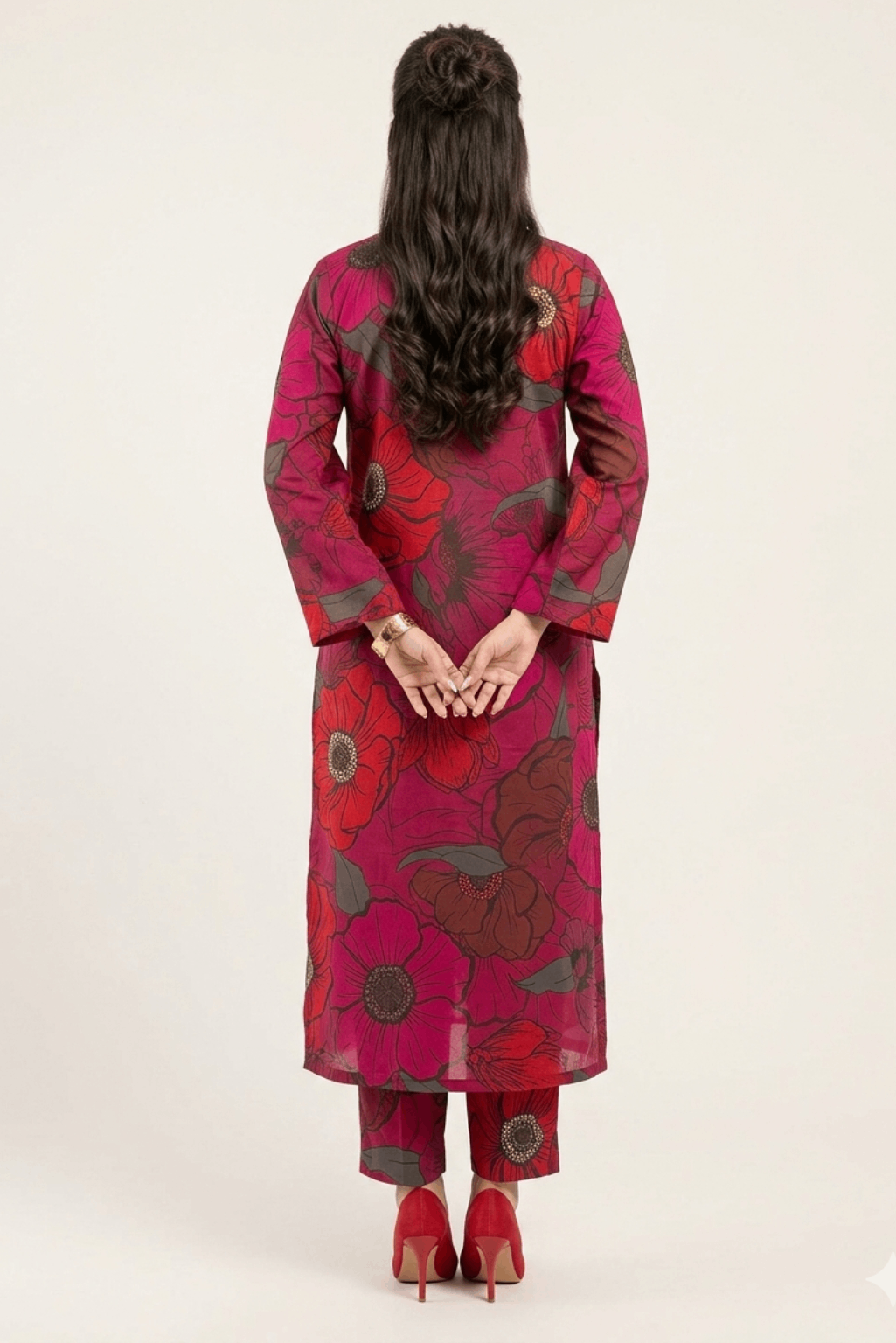 Laleen Red Lawn Printed Suit