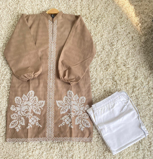Latte Brown Floral Cross-Stitch Co-ord Set