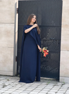 Navy Blue Silk Cape Shawl Maxi Dress