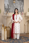 Noor-E-Riwaayat White and Red Embroidery Cotton