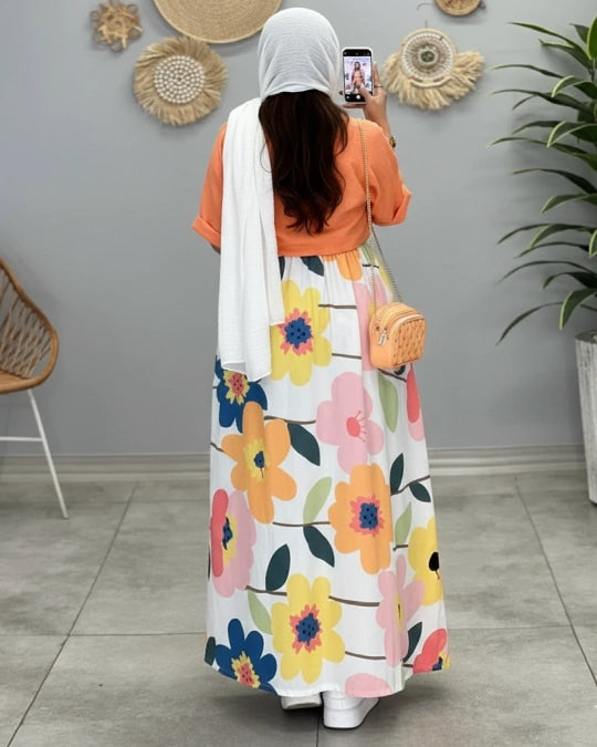 Orange Printed Koti Maxi Dress