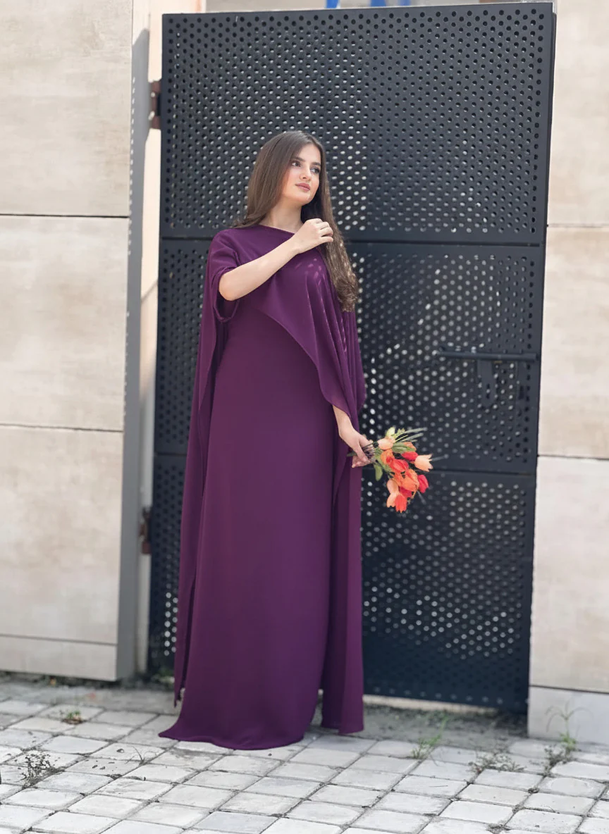 Purple Silk Cape Shawl Maxi Dress