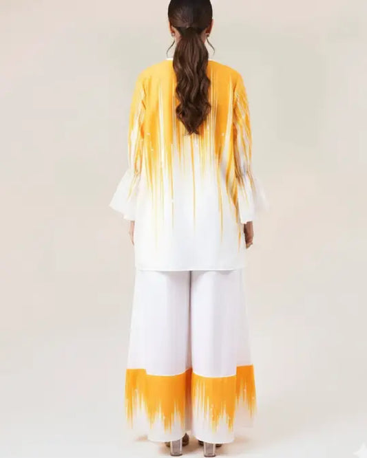 White Base Orange Vertical Streaks Co-Ord-Set