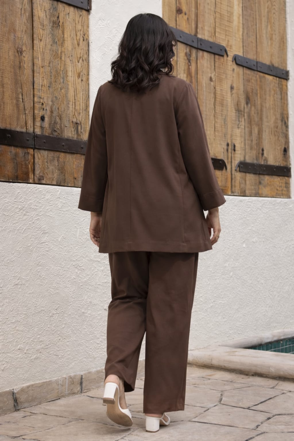 White Top & Brown Floral Printed Design Co-Ord Set