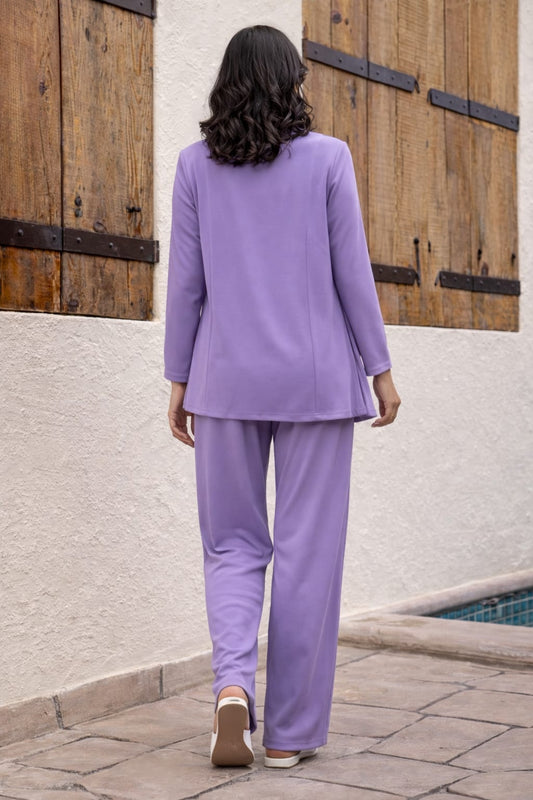 White Top & Lilac Floral Printed Design Co-Ord Set