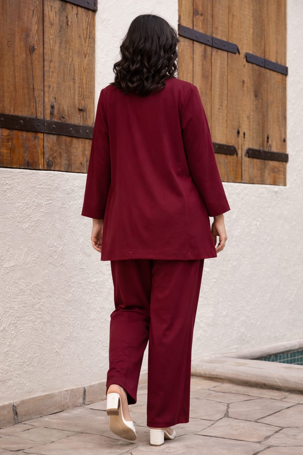 White Top & Maroon Floral Printed Design Co-Ord Set