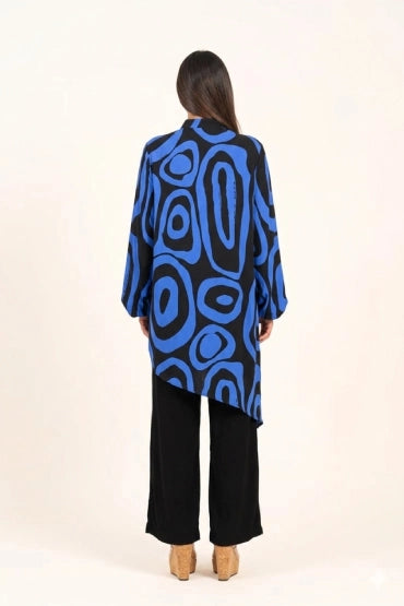 Womens Blue Black Swirl Pattern Hakim Collar Co-Ord Set