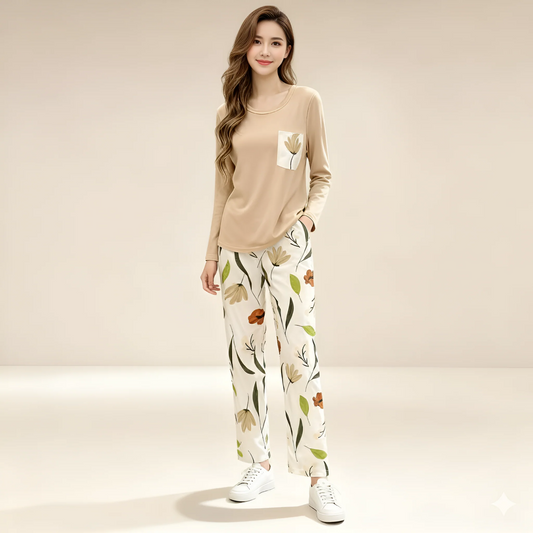 Womens Floral Printed Cotton Jersey Pajama Set