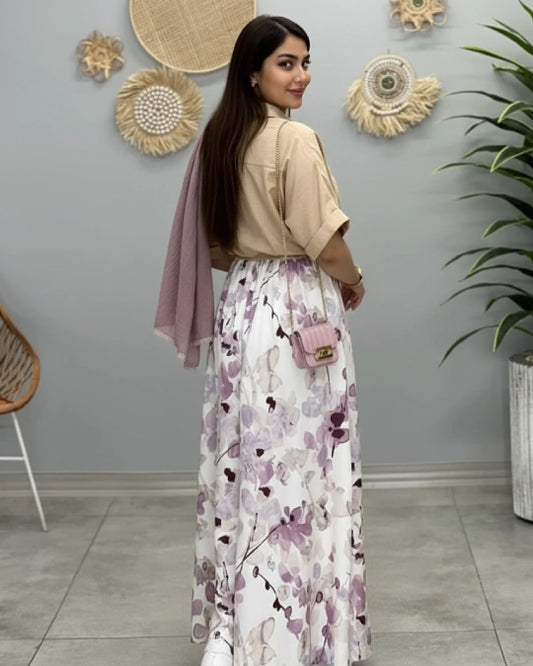 Beige Printed Koti Maxi Dress