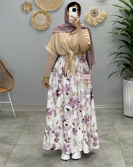 Beige Printed Koti Maxi Dress