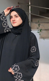 Black Abaya with White Floral Embroidery Sleeves