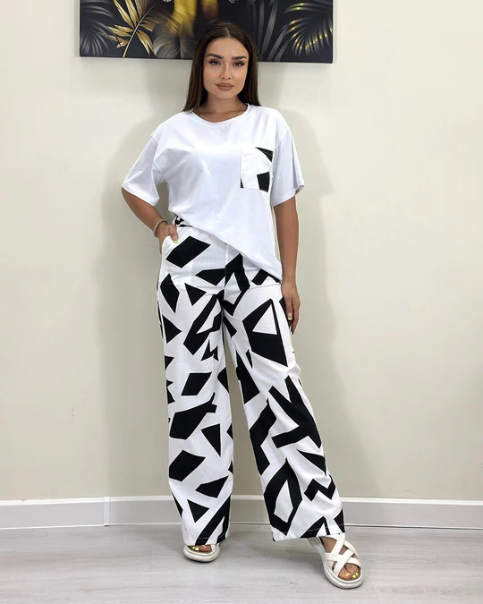 Abstract Print Style Cotton Jersey Set