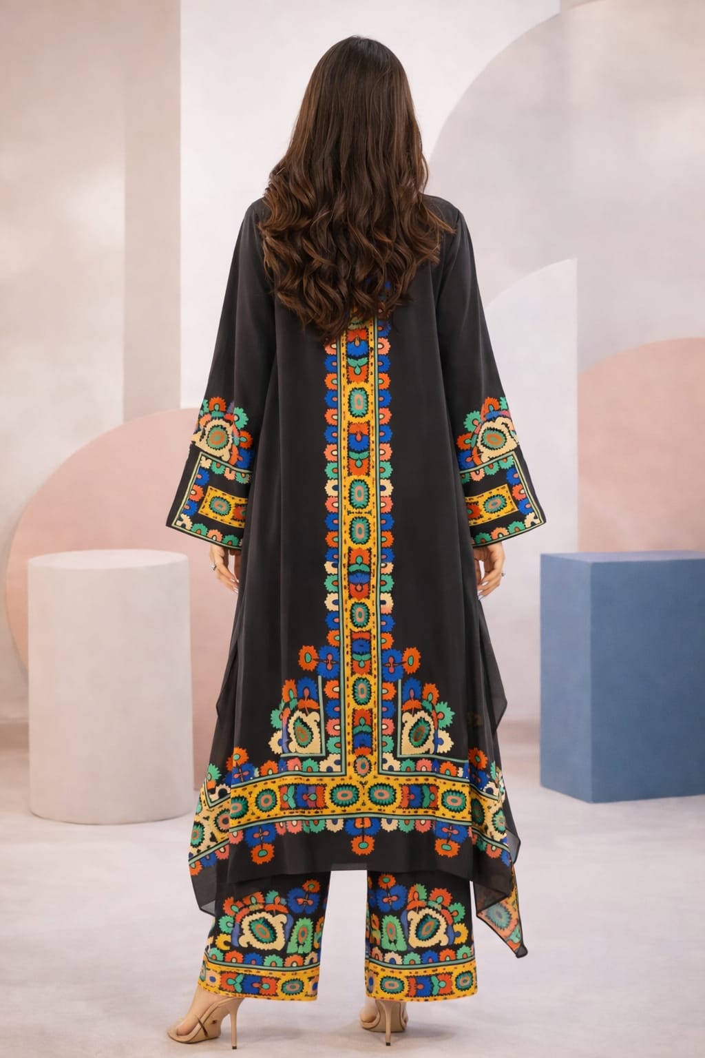 Black Multicolor Floral Motif Printed Kurta Set