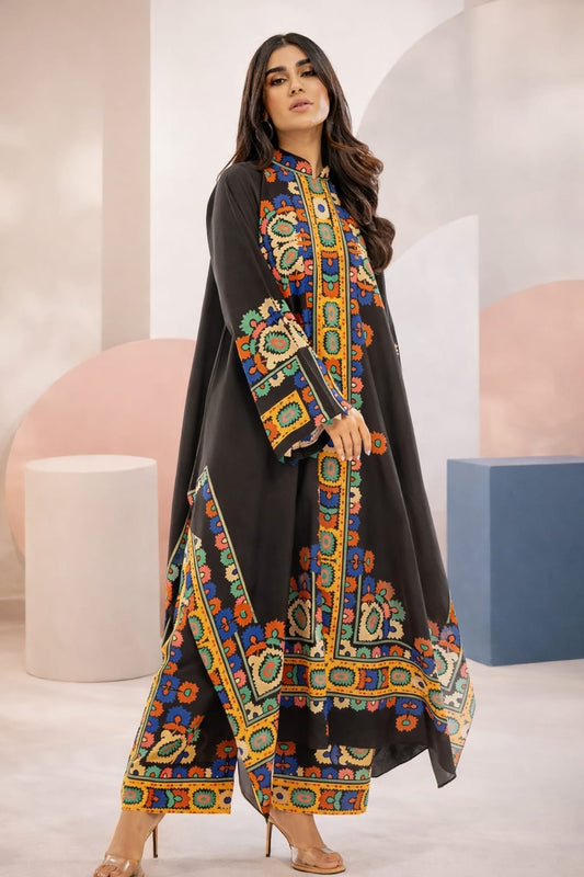 Black Multicolor Floral Motif Printed Kurta Set