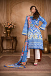 Blue Yellow Geometric Floral Accent Printed Kurta Set