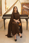 Brown Silk Cape Shawl Maxi Dress