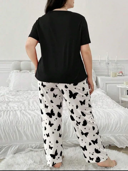 Butterfully Printed Cotton Jersey Pajama Set