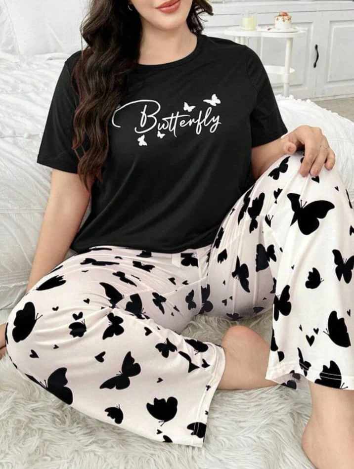 Butterfully Printed Cotton Jersey Pajama Set