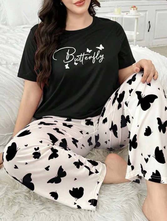 Butterfully Printed Cotton Jersey Pajama Set