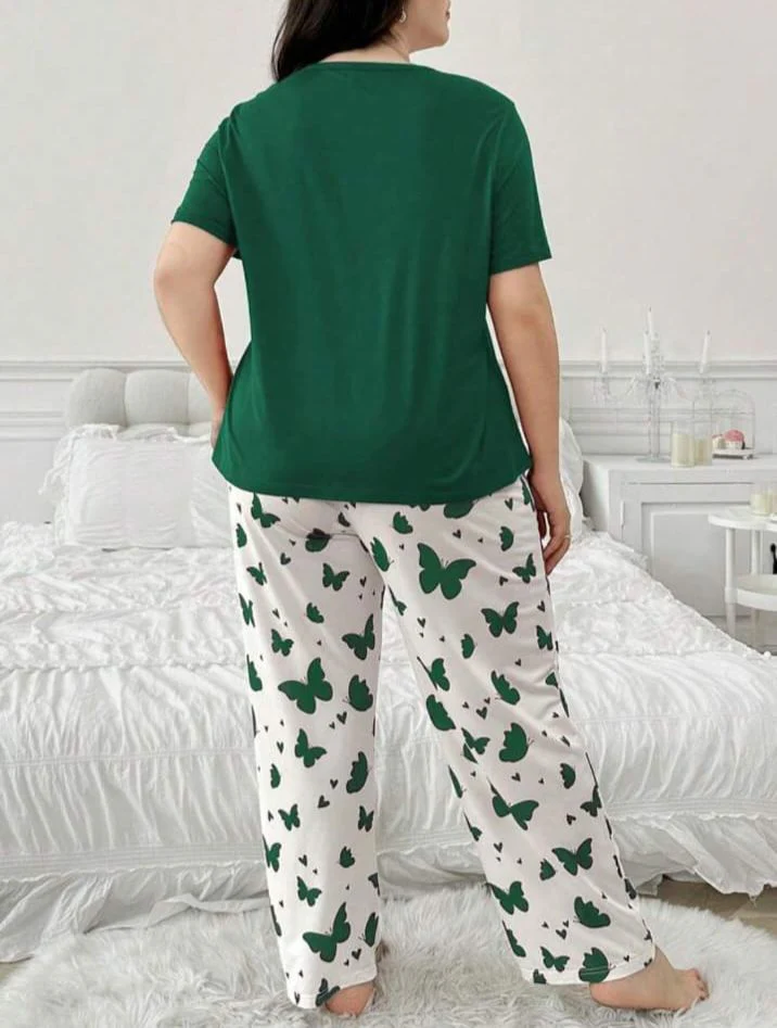 Butterfully Printed Cotton Jersey Pajama Set