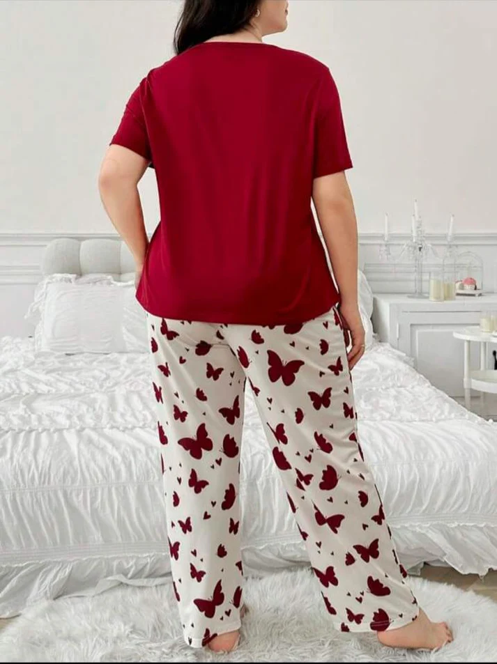 Butterfully Printed Cotton Jersey Pajama Set