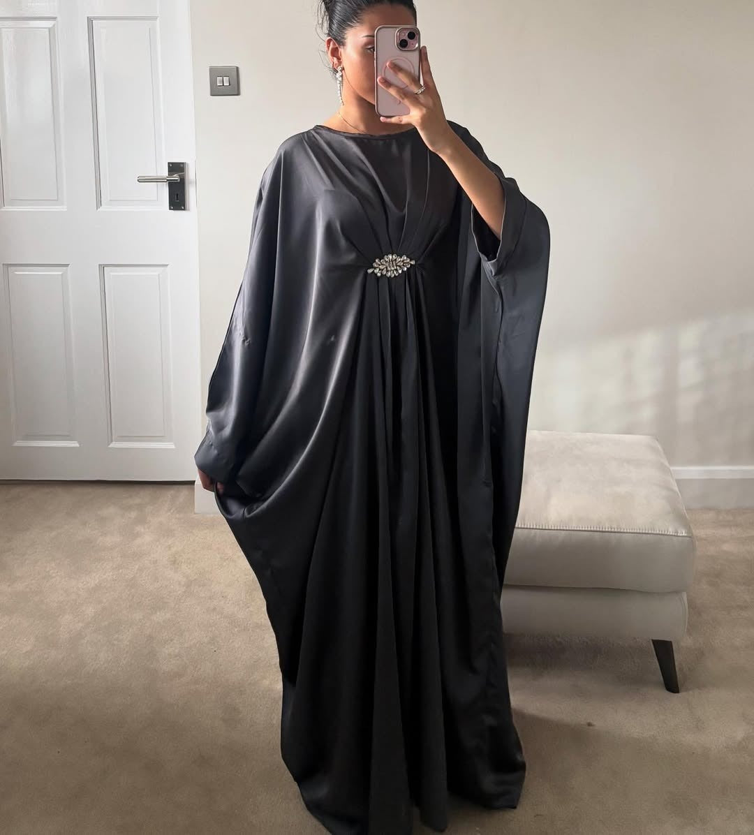Black Emerald Pure Silk Kaftan Gown