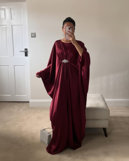 Red Emerald Pure Silk Kaftan Gown