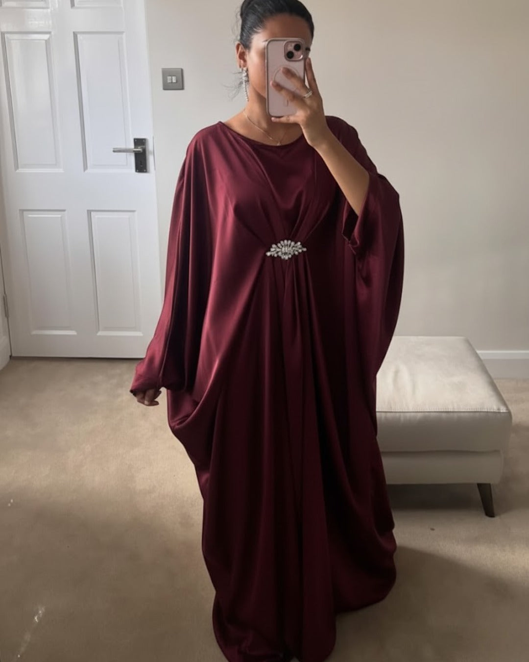 Red Emerald Pure Silk Kaftan Gown