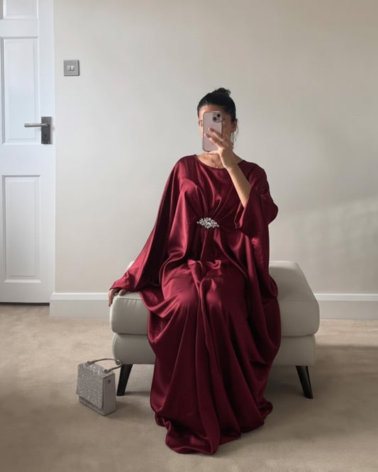 Red Emerald Pure Silk Kaftan Gown