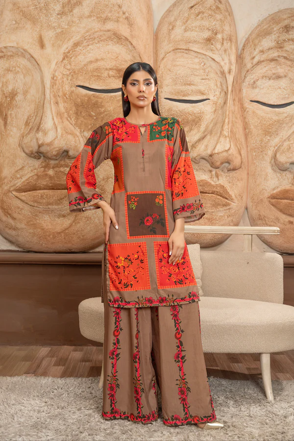 Gul O Gulzar Toasted Brown Digital Print 2 Piece Set
