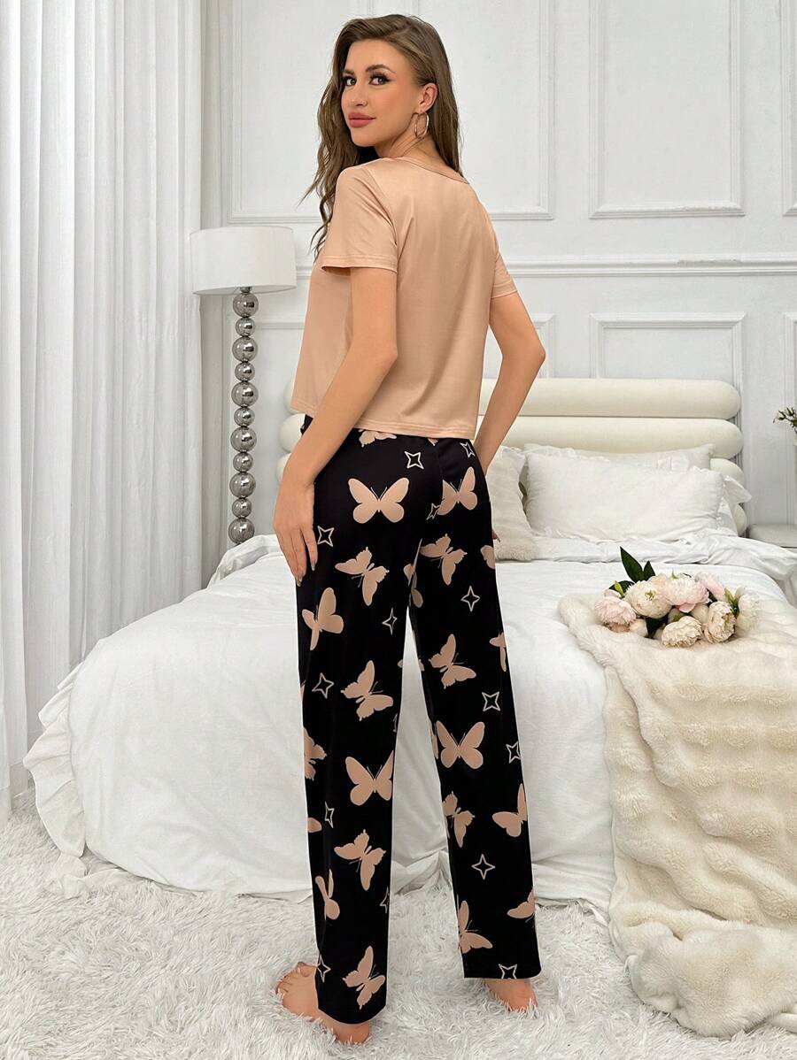 Heart and Butterfly Printed Cotton Jersey Pajama Set