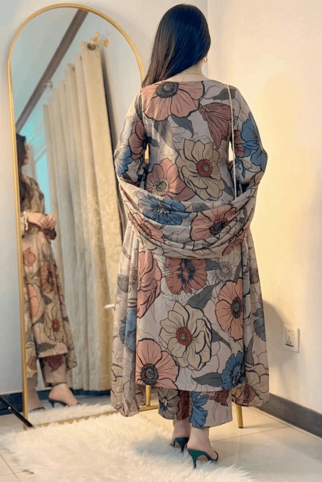 Laleen Peach Lawn Printed Suit