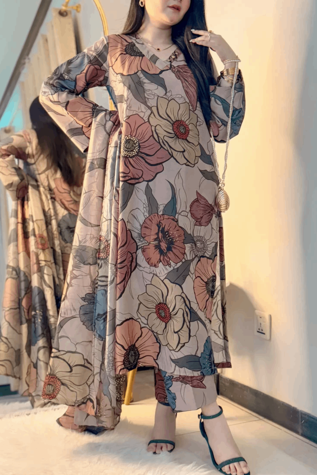 Laleen Peach Lawn Printed Suit