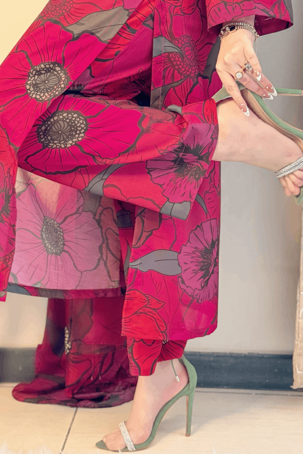 Laleen Red Lawn Printed Suit