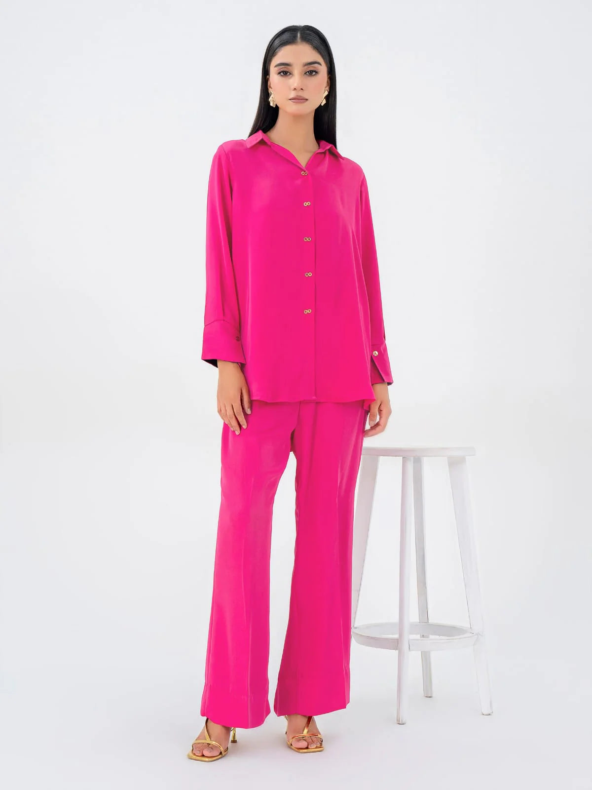 Pink Collar Cuff Button Co-ords Set