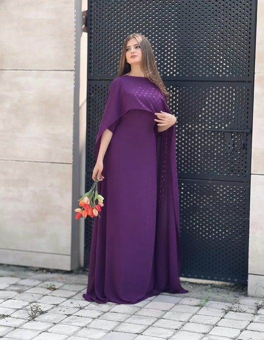 Purple Silk Cape Shawl Maxi Dress
