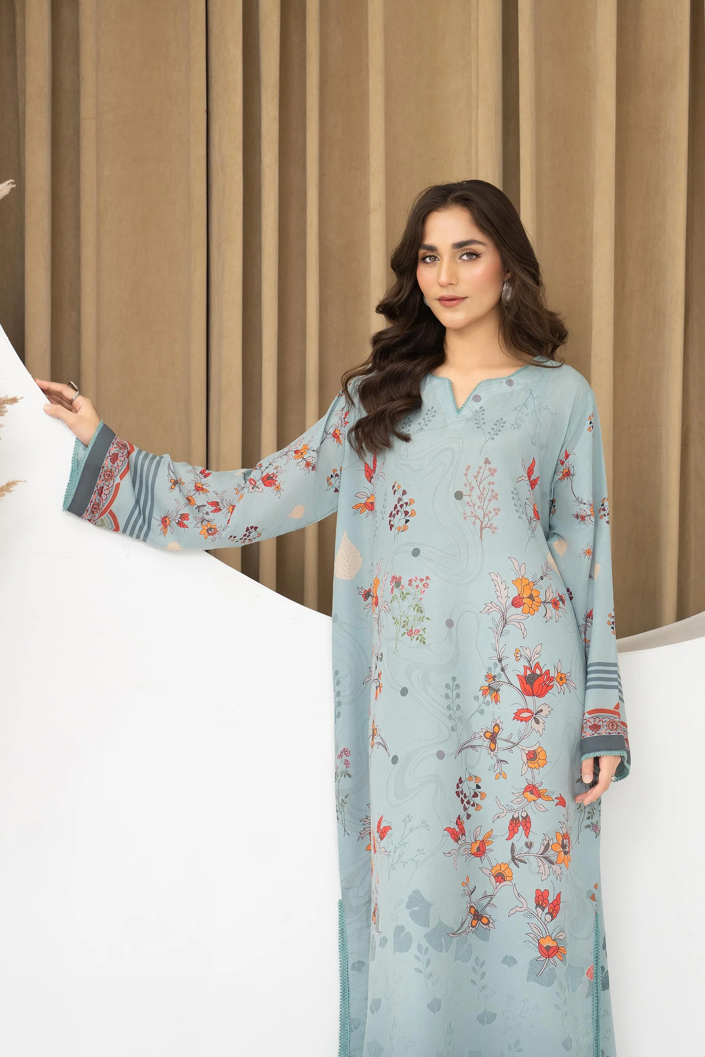 Sky Blue Florise Printed Lawn Kaftan Co-Ord Set
