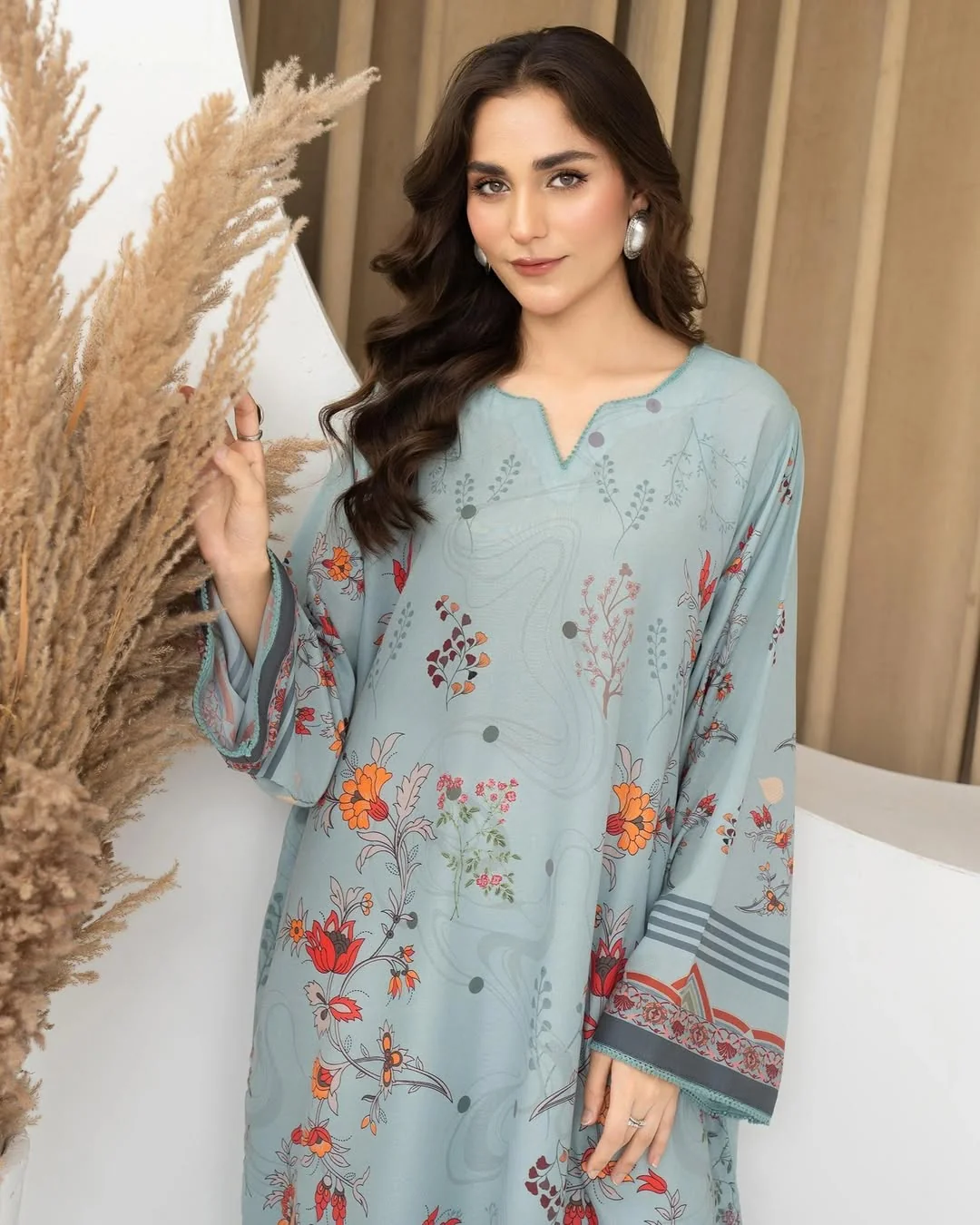 Sky Blue Florise Printed Lawn Kaftan Co-Ord Set