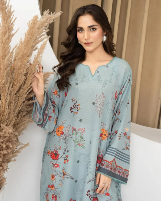 Sky Blue Florise Printed Lawn Kaftan Co-Ord Set
