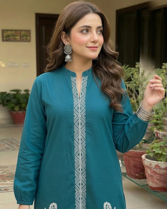 Teal Floral Cross-Stitch Co-ord Set