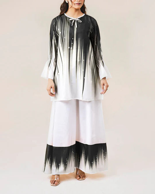 White Base Black Vertical Streaks Co-Ord-Set