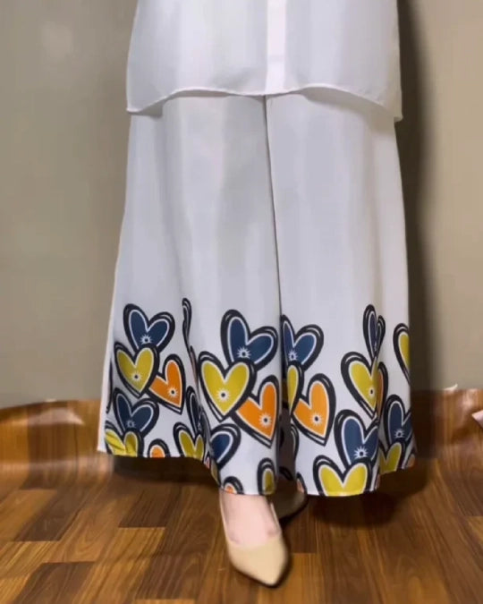 White Novella Heart Printed Shirt and Palazzo