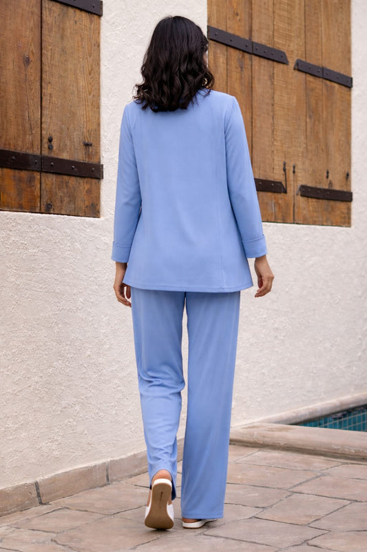 White Top & Blue Floral Printed Design Co-Ord Set