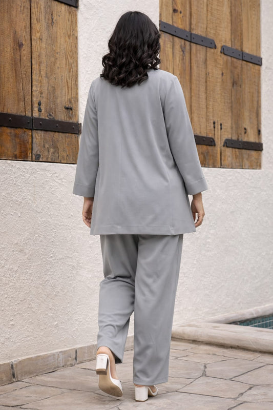 White Top & Grey Floral Printed Design Co-Ord Set