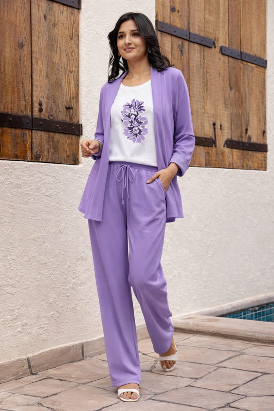 White Top & Lilac Floral Printed Design Co-Ord Set