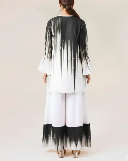 White Base Black Vertical Streaks Co-Ord-Set